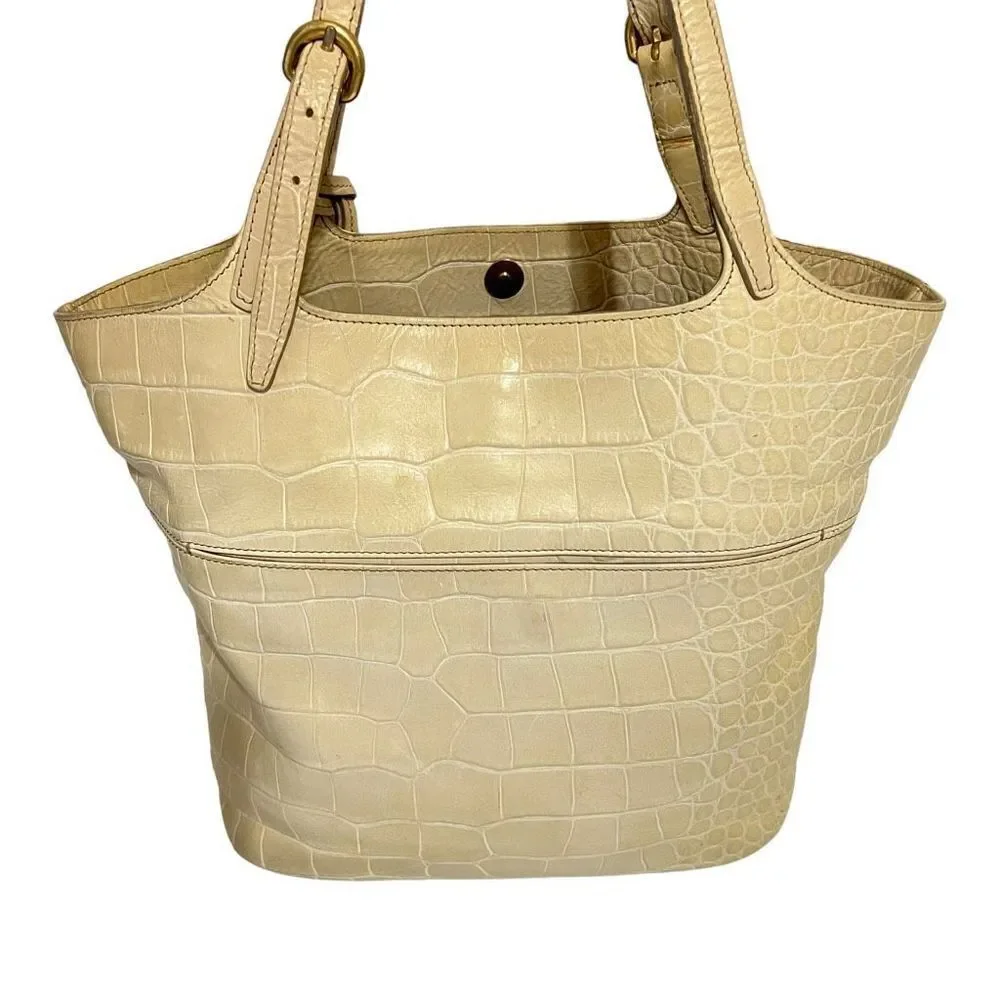 Furla Women's Crocodile Embossed Cream Shoulder Bag
